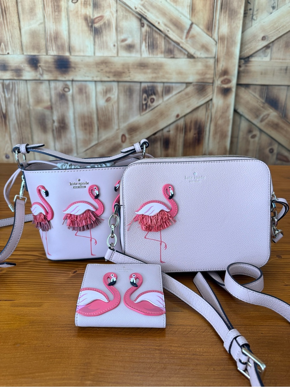 kate spade Pink Flamingo Fringe Mini Bucket Crossbody Bag